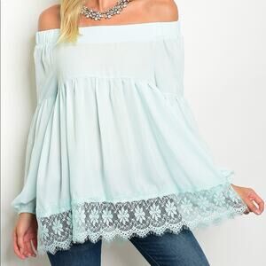 Off Shoulder Top Long Sleeve Green Lace [LAST TWO]